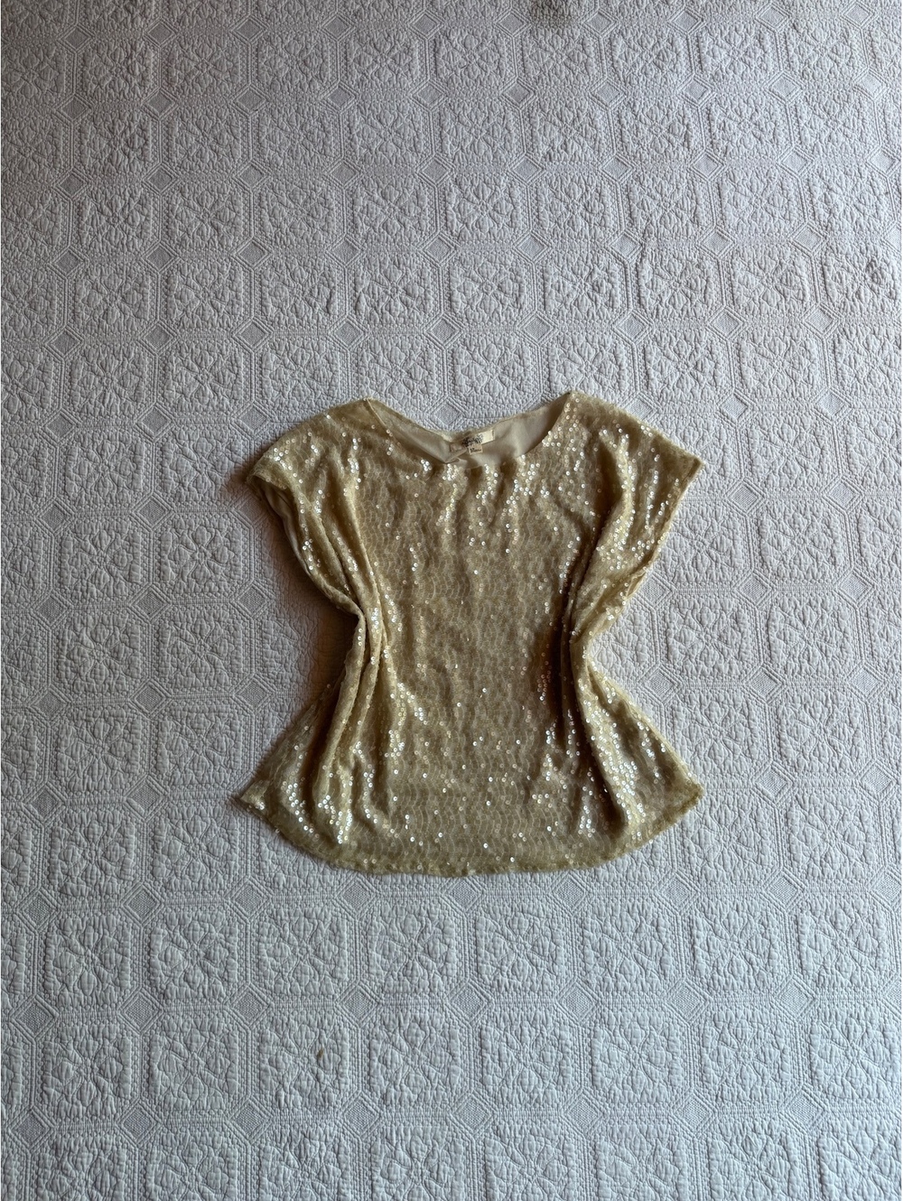 Y2K XXI Women's Gold Sequin Short Sleeve Blouse Size Medium